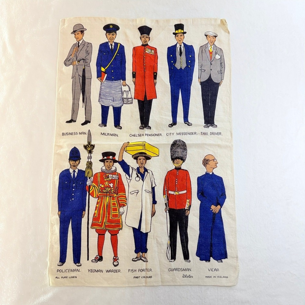 Vintage Ulster Pure Linen Tea Towel British Occupations‎ Made in Ireland 19x29